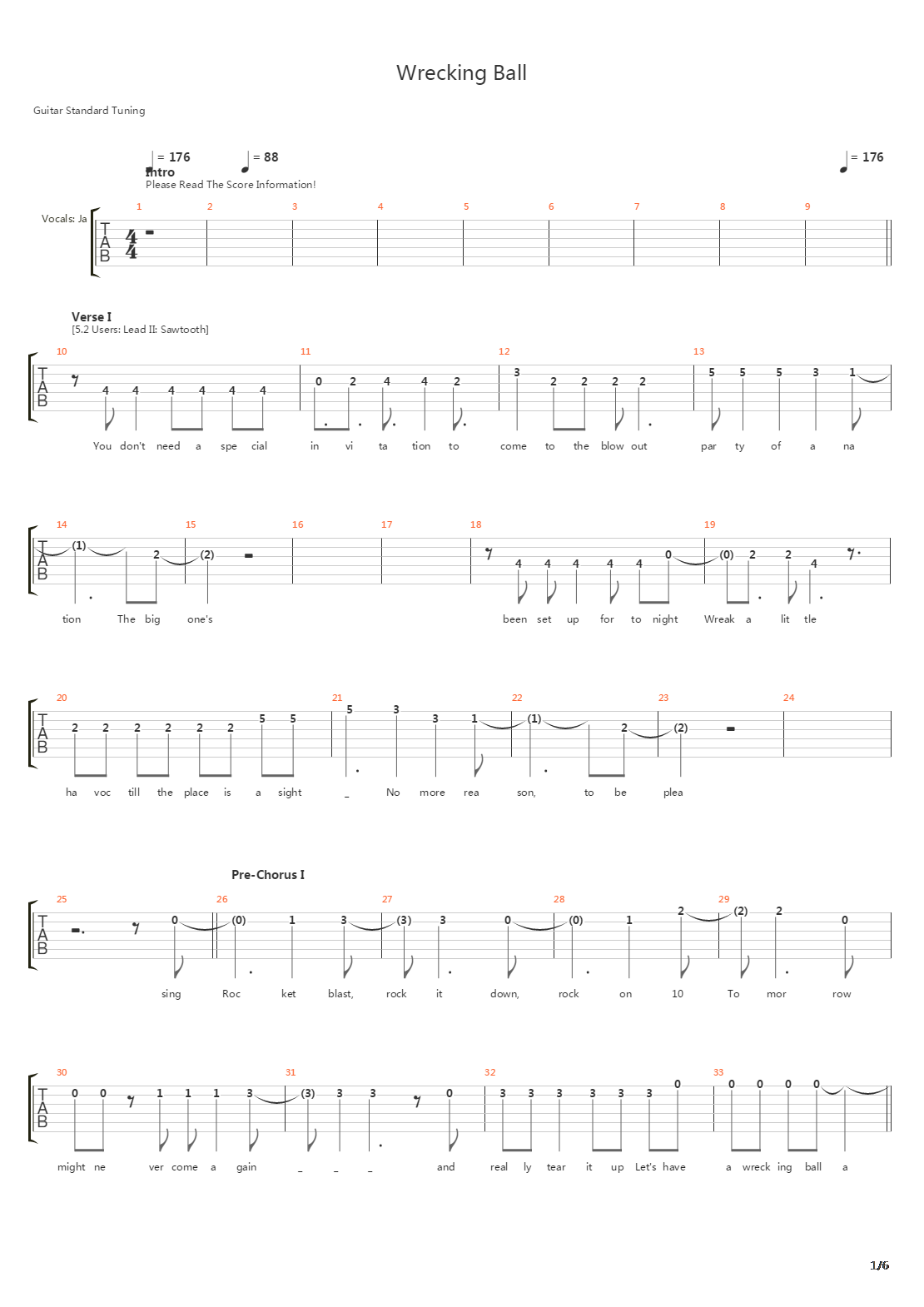 Wrecking Ball吉他谱