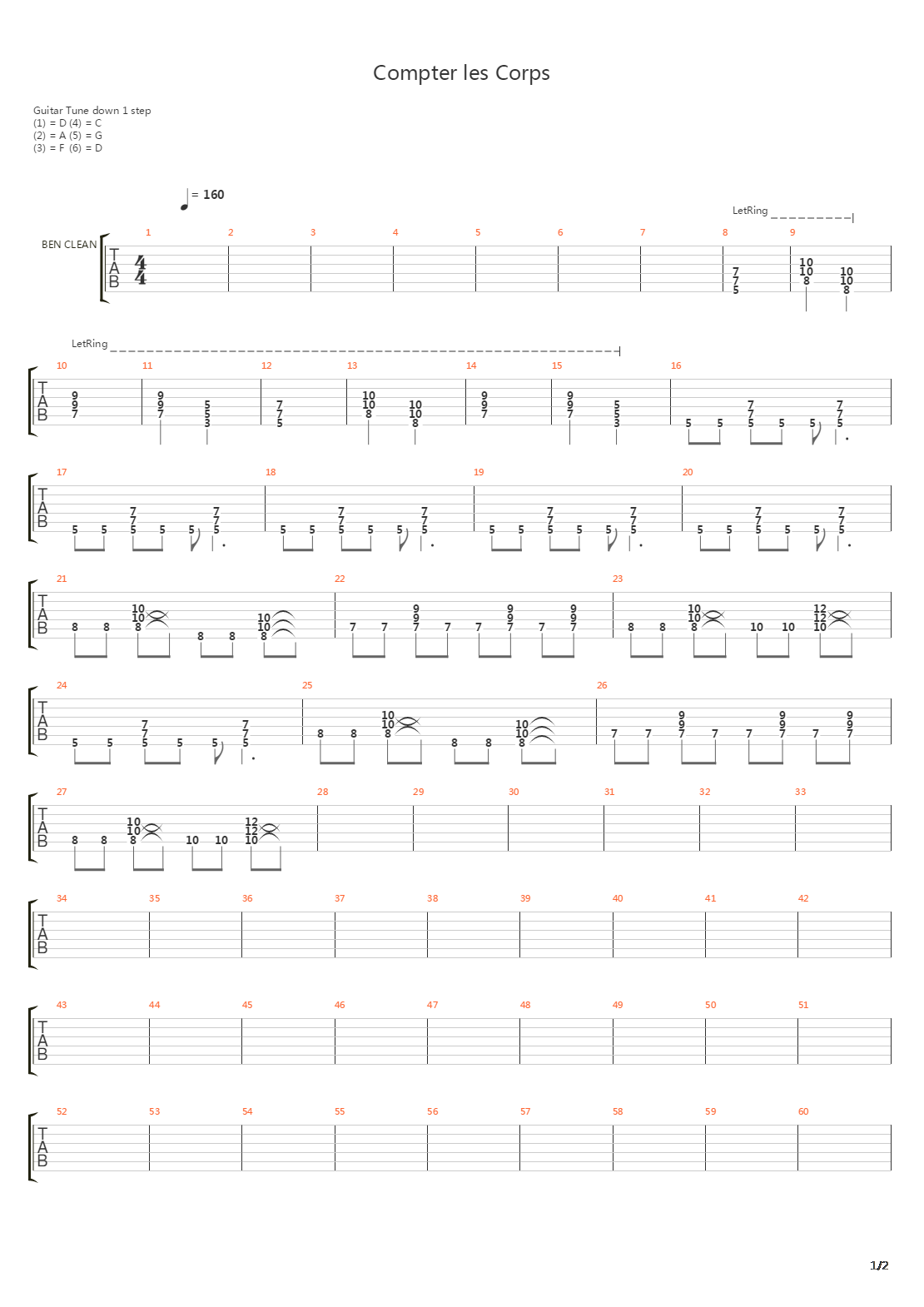 Compter Les Corps吉他谱