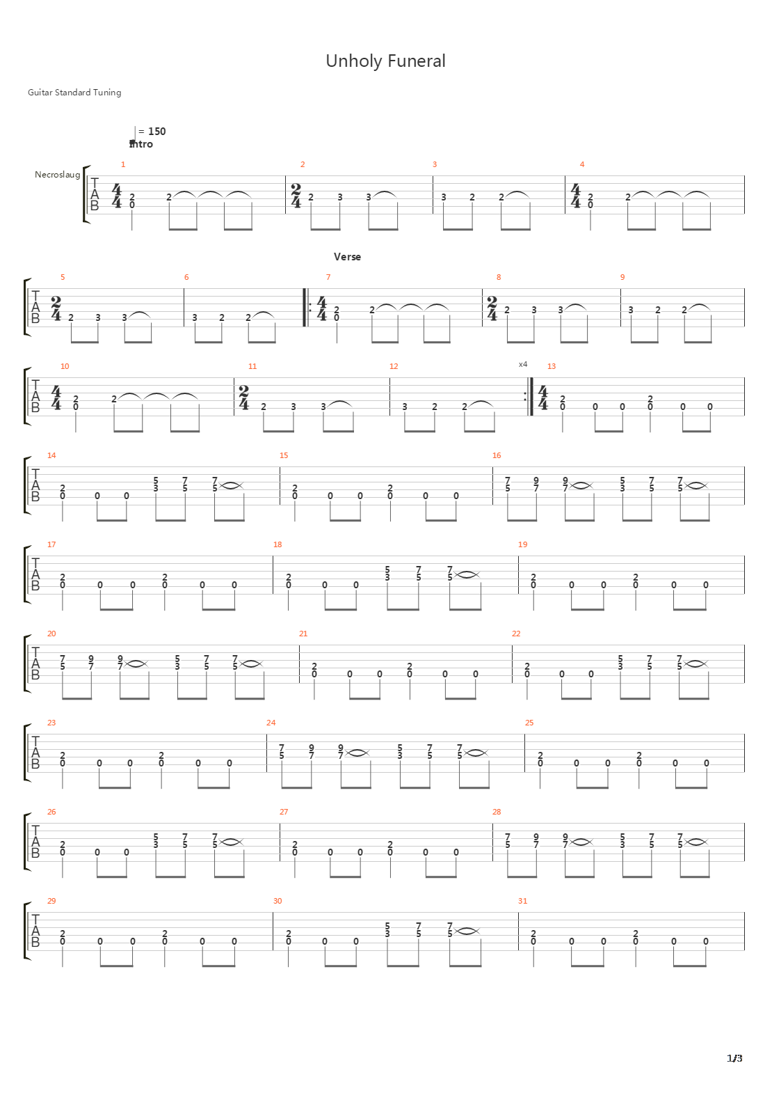 Unholy Funeral吉他谱
