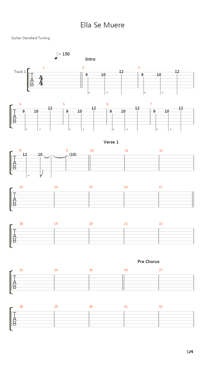 Ella Se Muere吉他谱