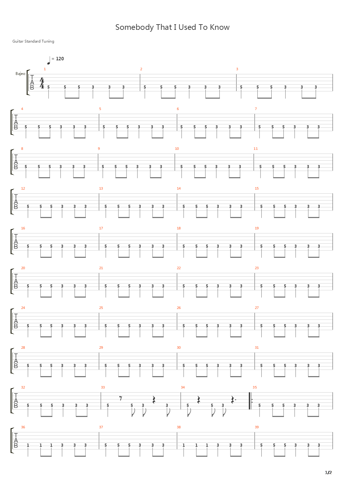 Somebody That I Used To Know吉他谱