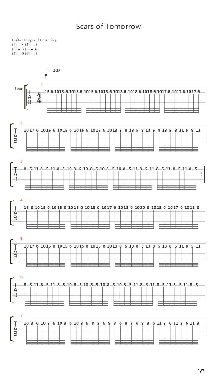 Scars Of Tommorow吉他谱