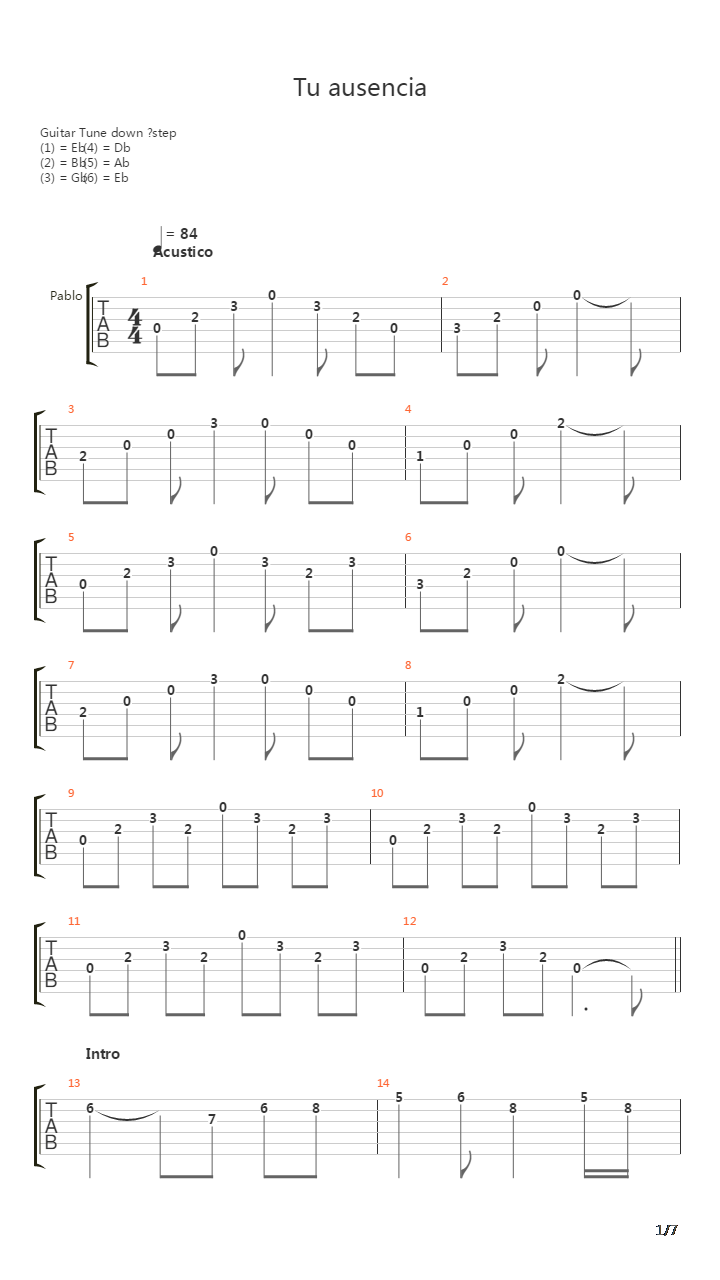 Tu Ausencia吉他谱