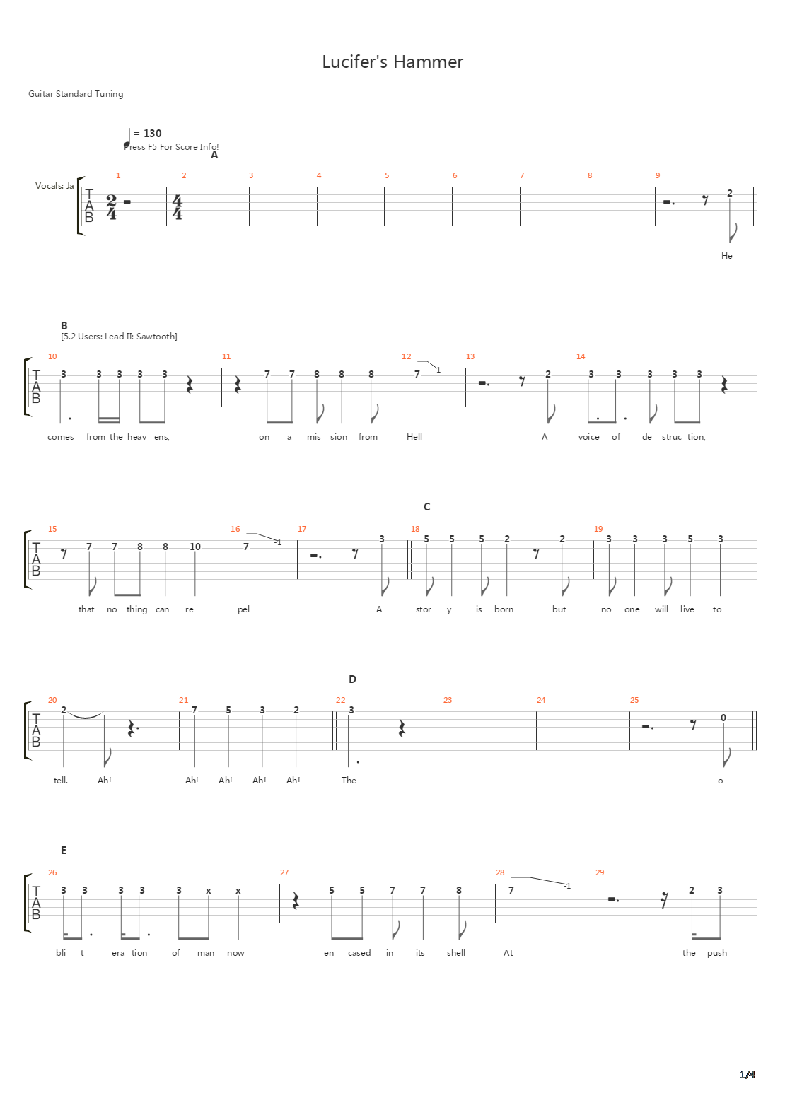Lucifers Hammer吉他谱
