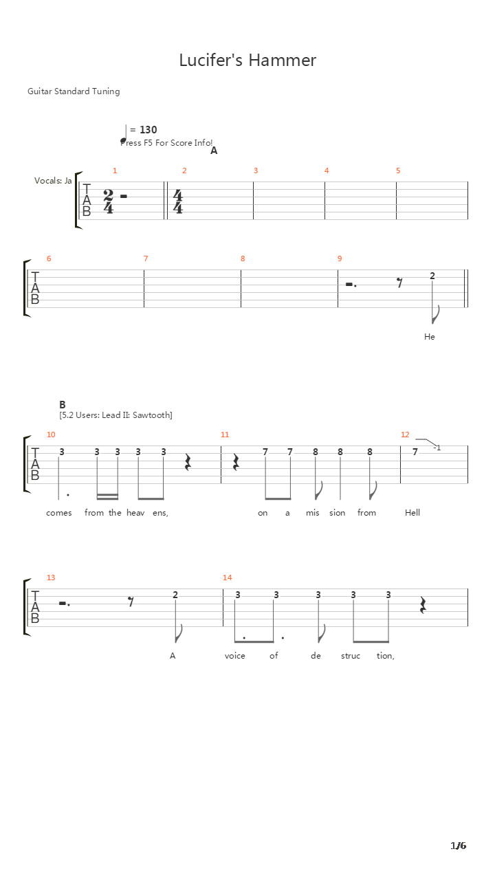 Lucifers Hammer吉他谱