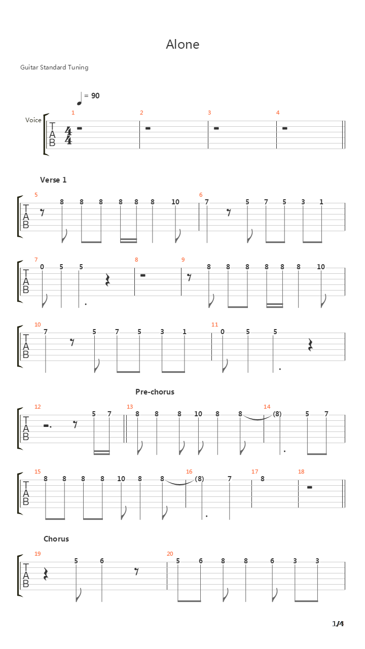 Alone吉他谱