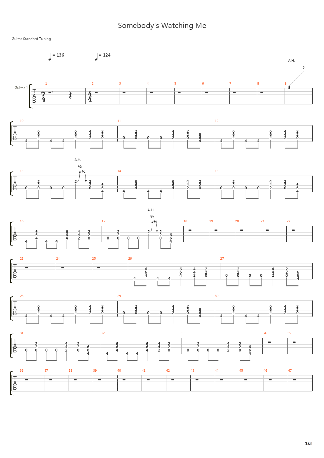 Somebodys Watching Me吉他谱