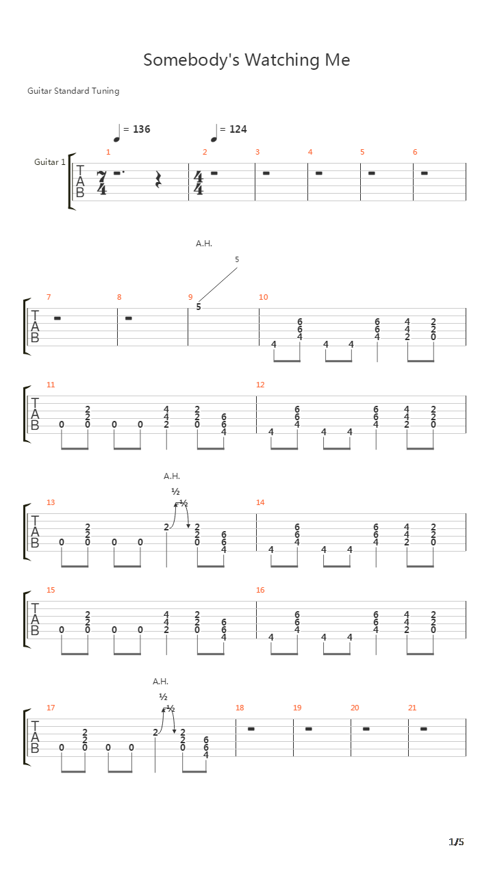 Somebodys Watching Me吉他谱