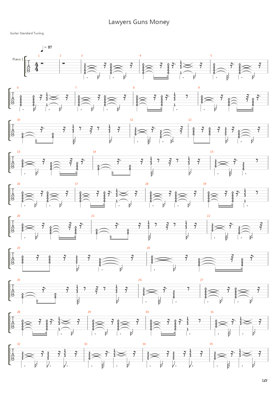 Lawyers Guns And Money吉他谱