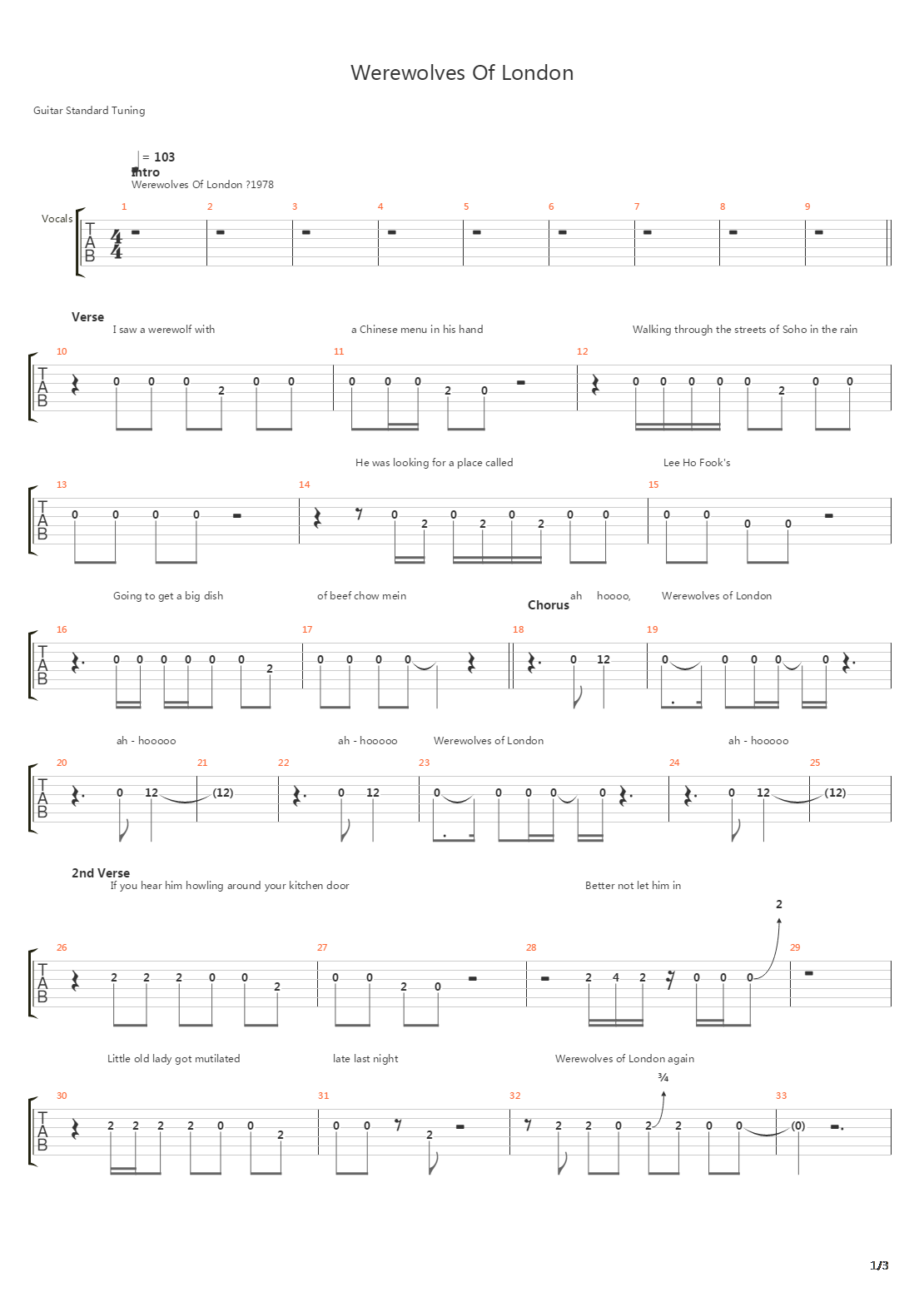 Werewolves Of London吉他谱
