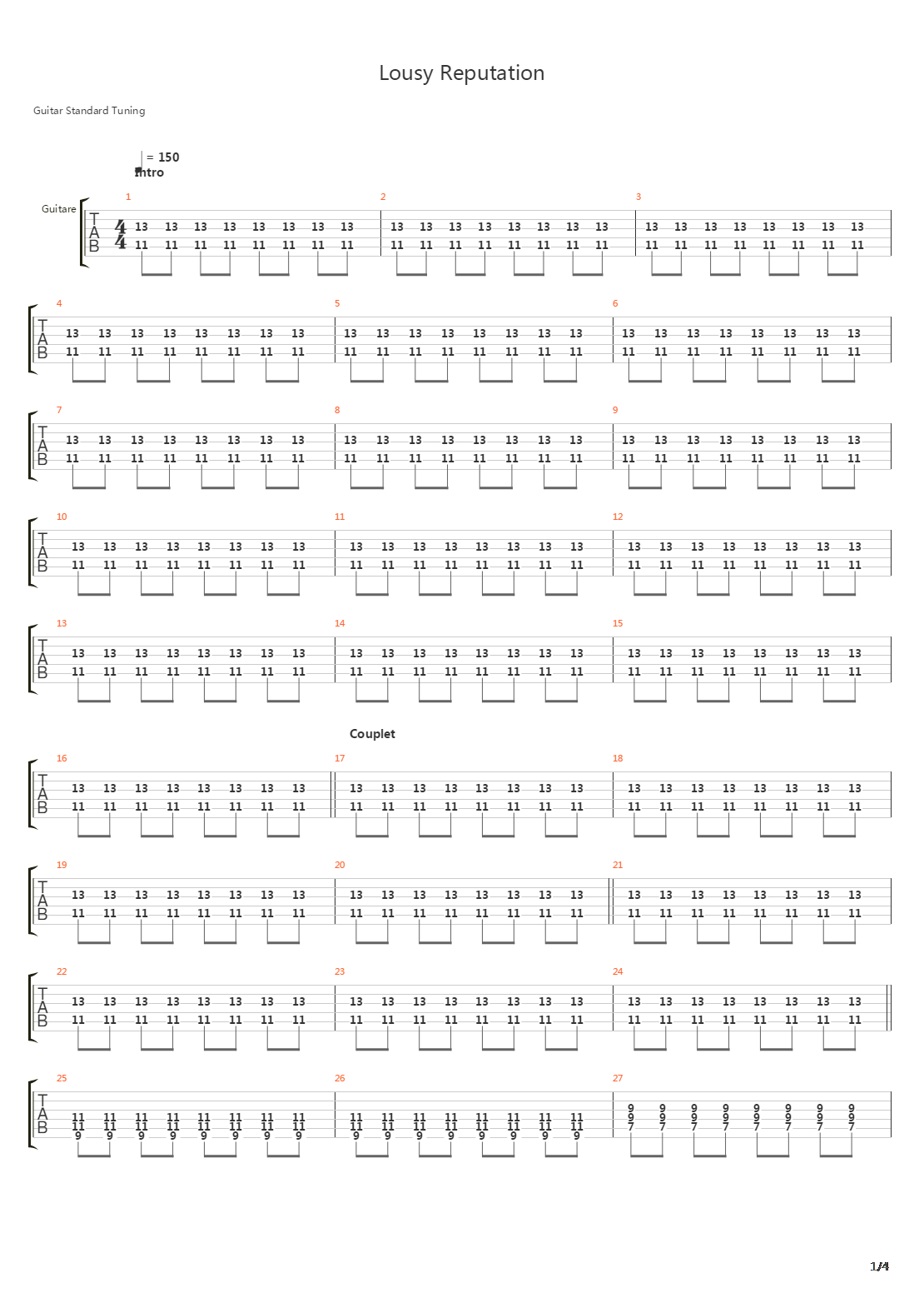 Lousy Reputation吉他谱