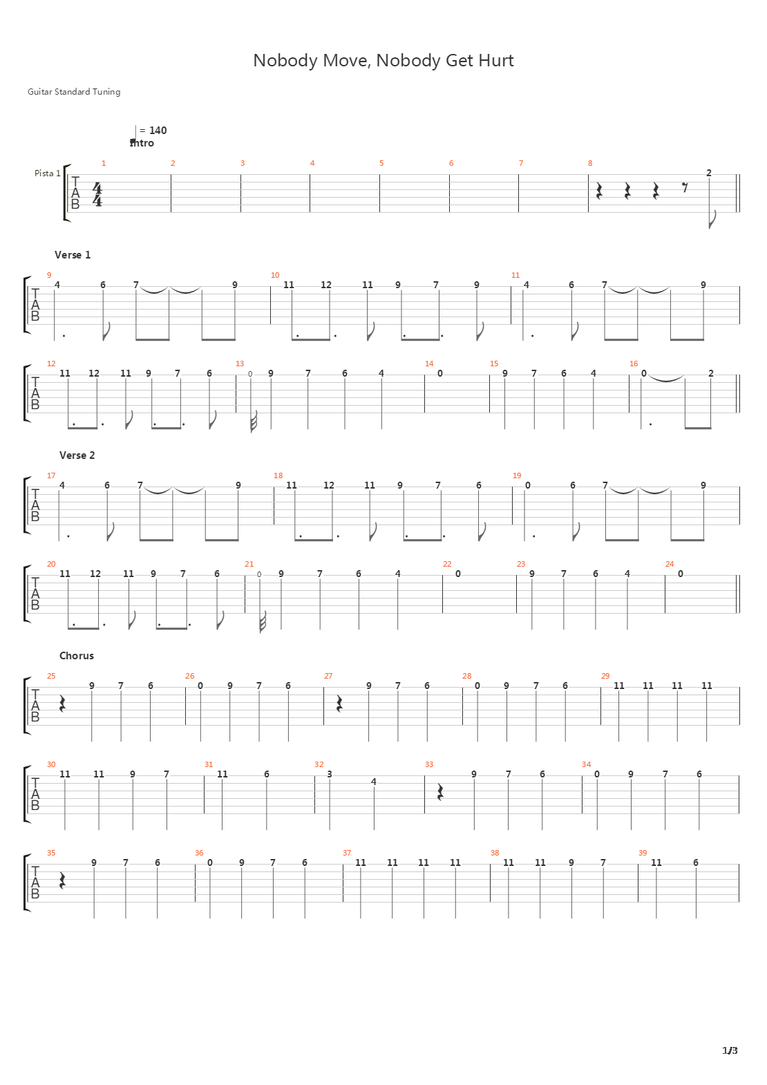 Nobody Move Nobody Gets Hurt吉他谱
