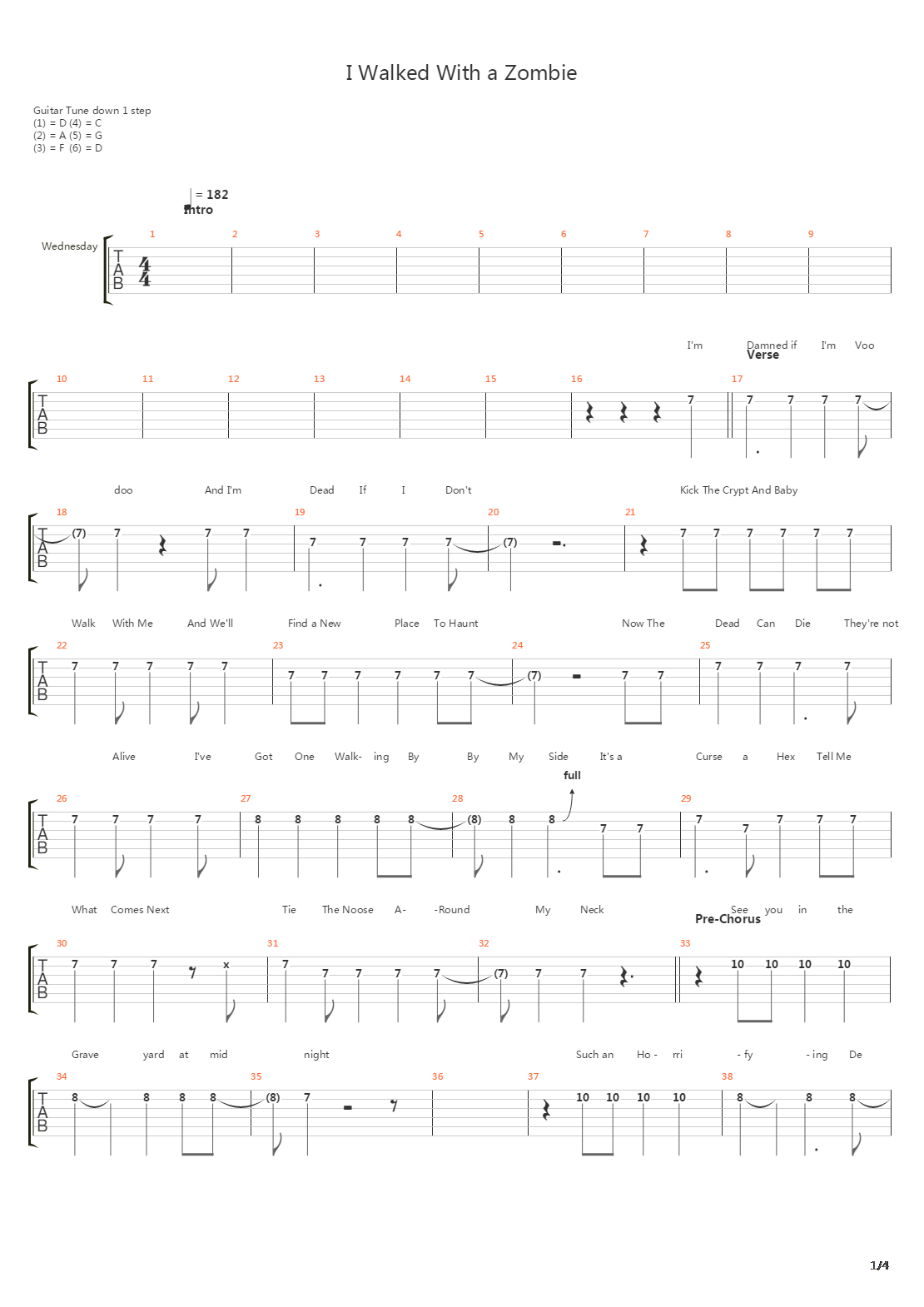 I Walked With A Zombie吉他谱