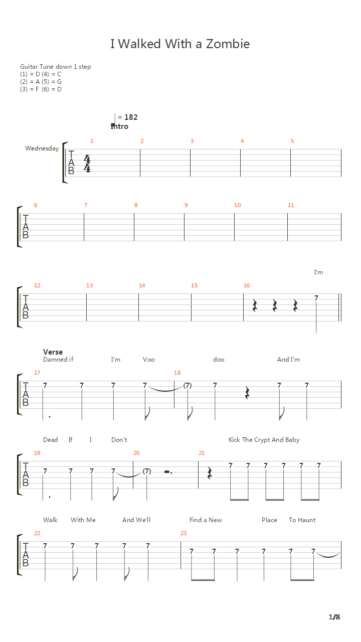 I Walked With A Zombie吉他谱