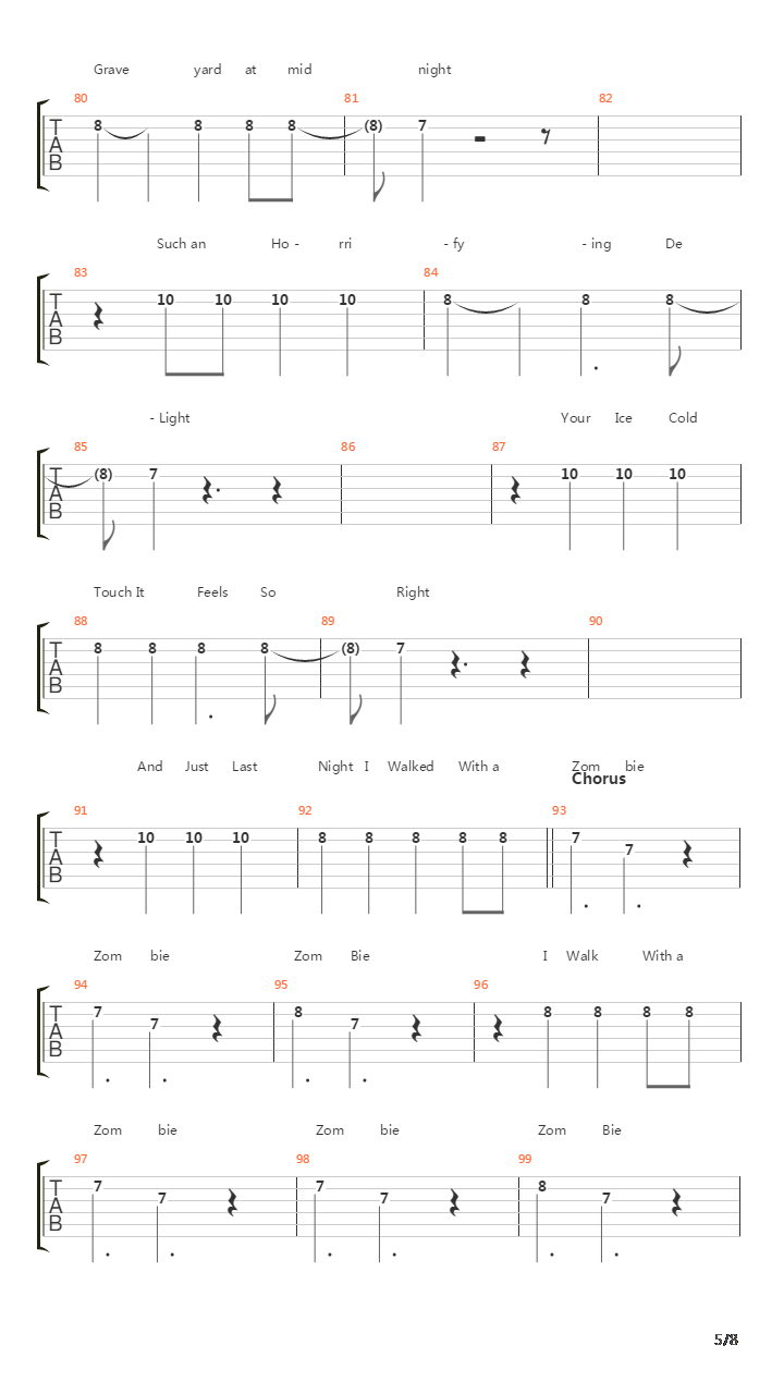 I Walked With A Zombie吉他谱