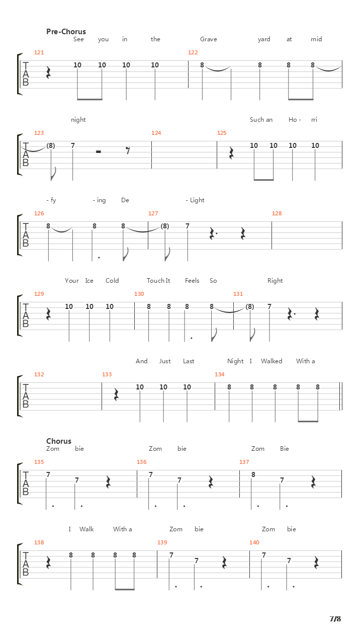 I Walked With A Zombie吉他谱