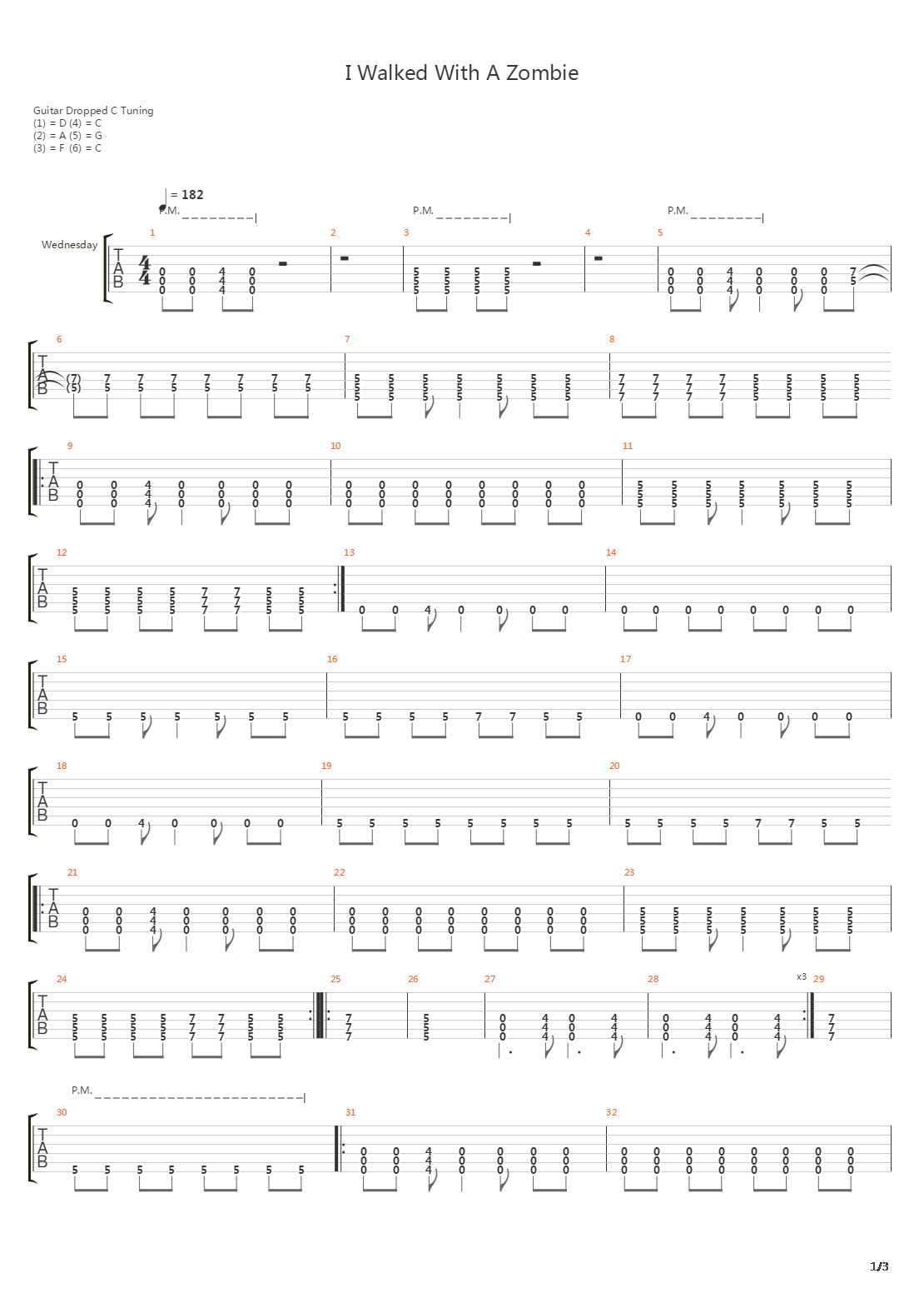 I Walked With A Zombie吉他谱