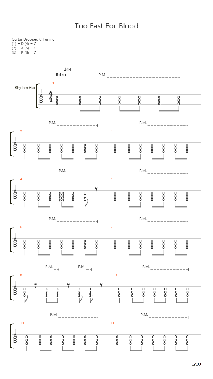 Too Fast For Blood吉他谱