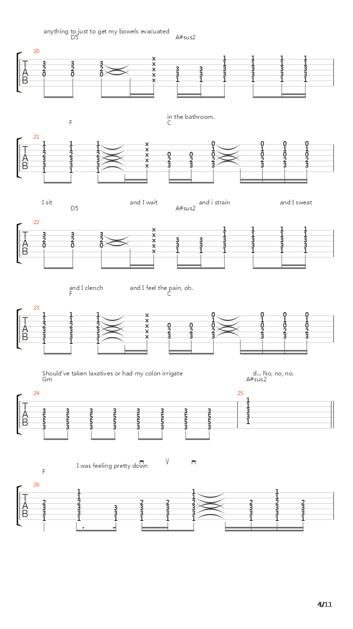 Constipated With Lyrics吉他谱