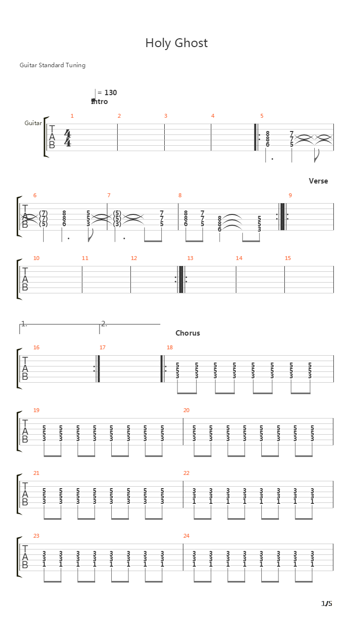 Holy Ghost吉他谱