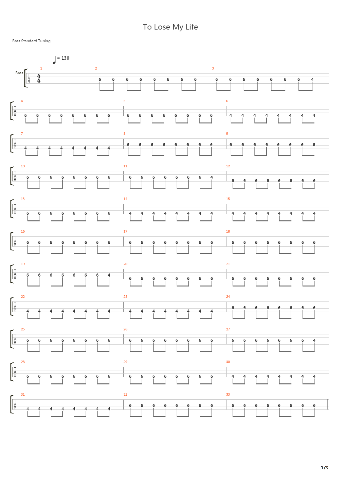 To Lose My Life吉他谱