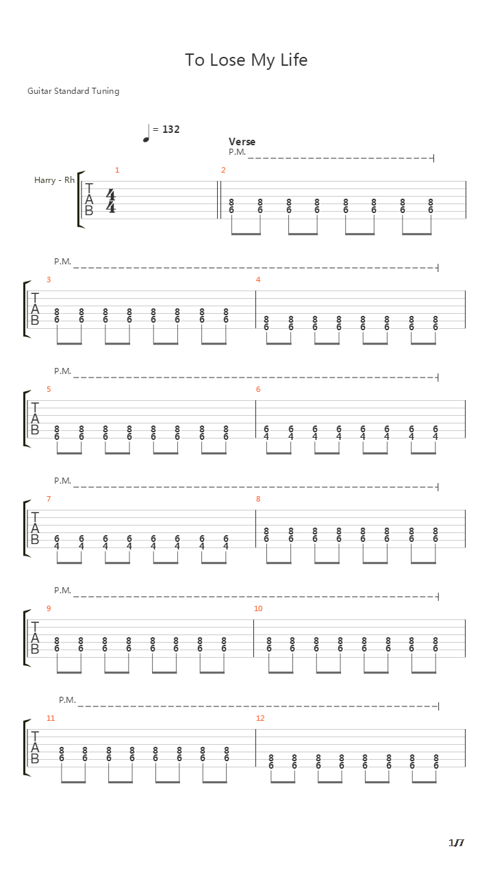 To Lose My Life吉他谱