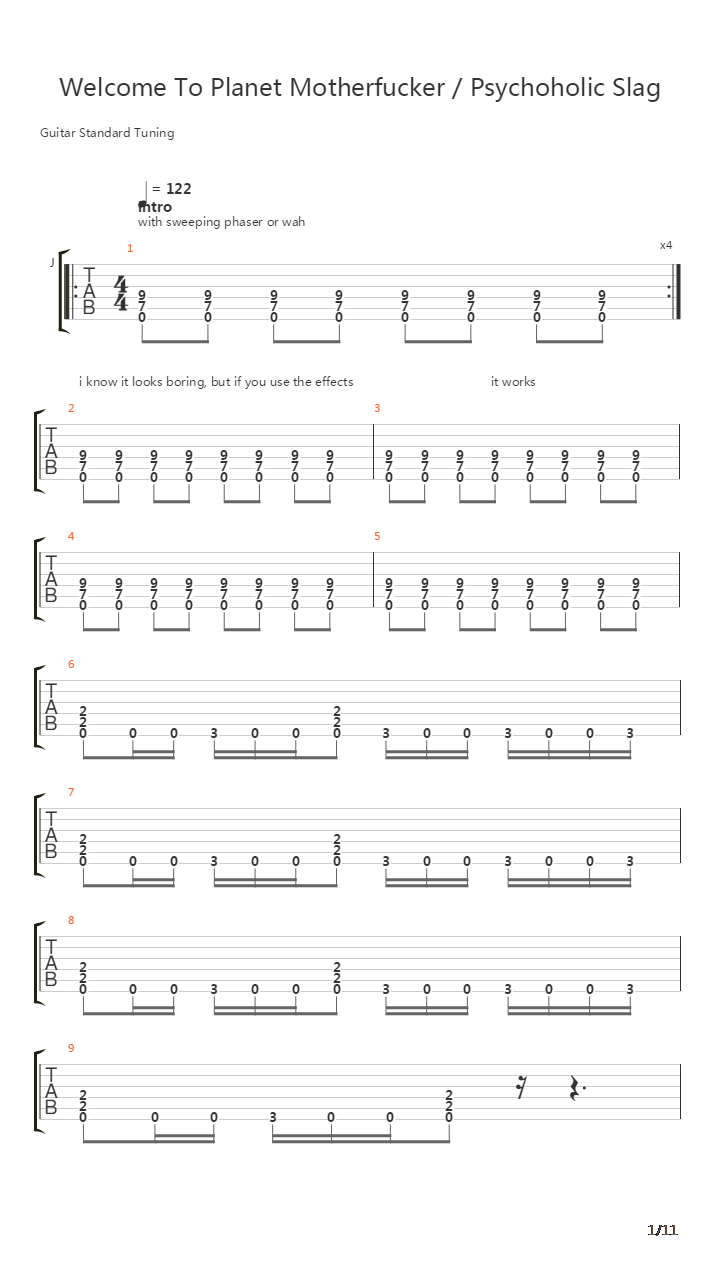 Welcome To Planet Motherfucker - Psychoholic Slag吉他谱
