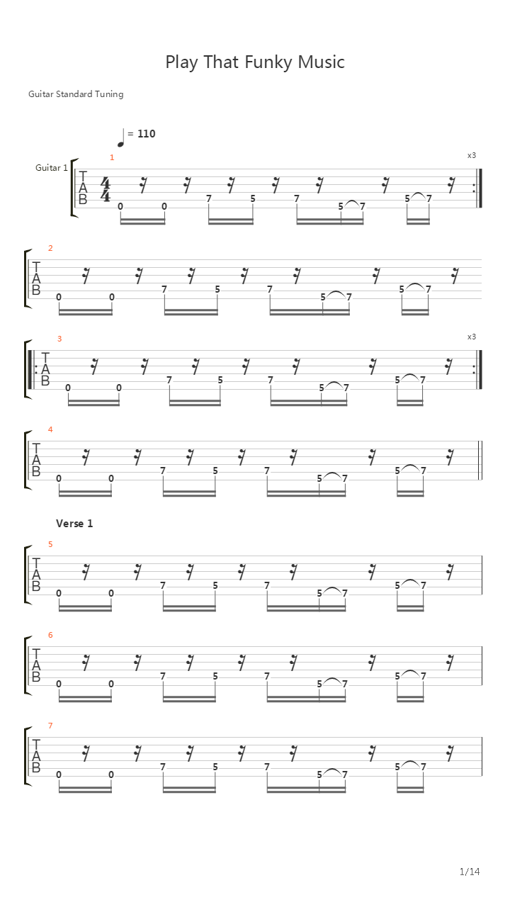 Play That Funky Music吉他谱