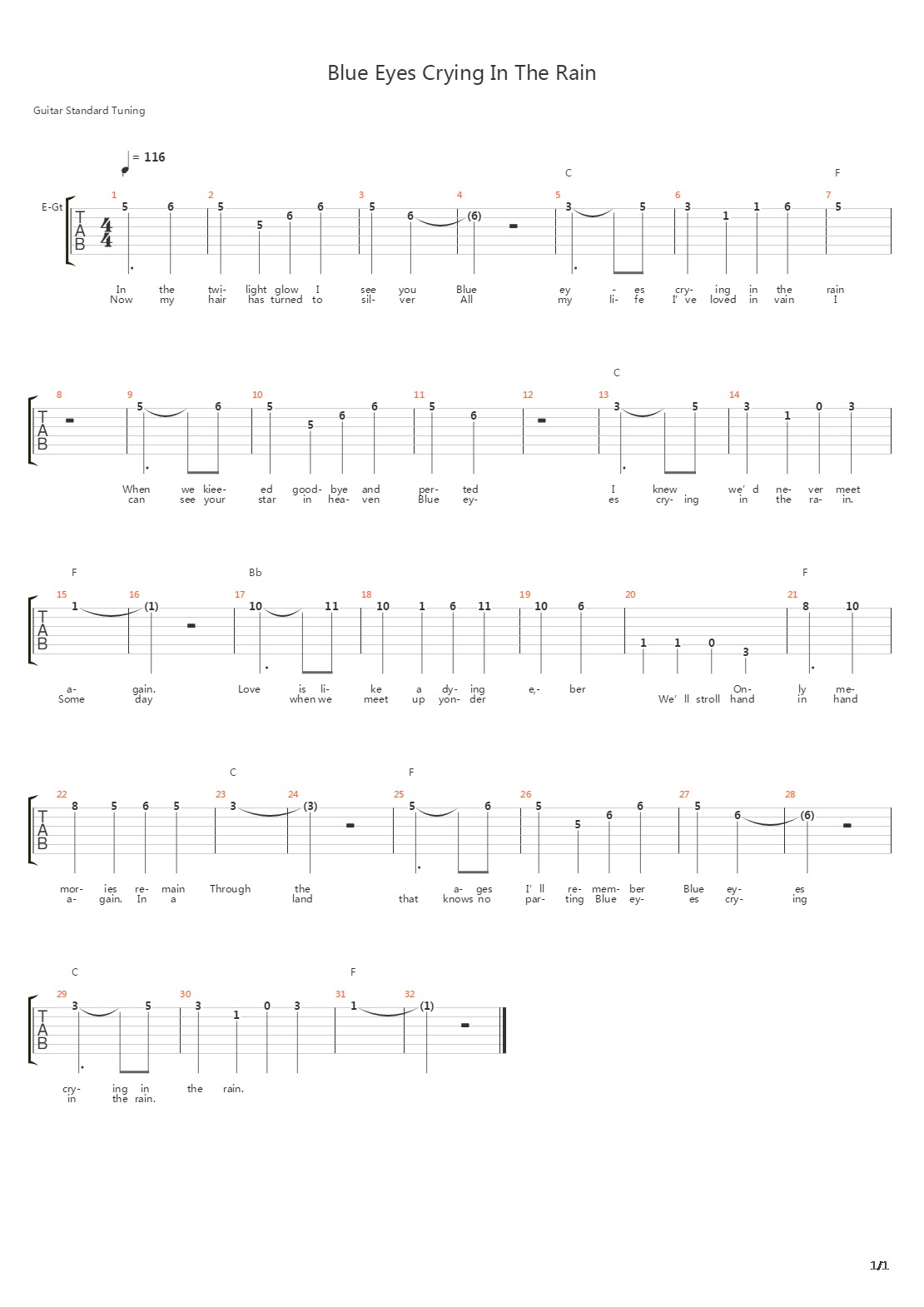 Blue Eyes Cryin In The Rain吉他谱