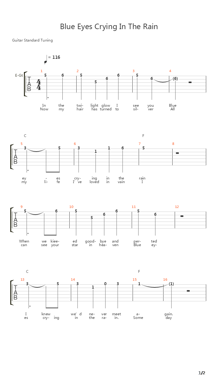 Blue Eyes Cryin In The Rain吉他谱