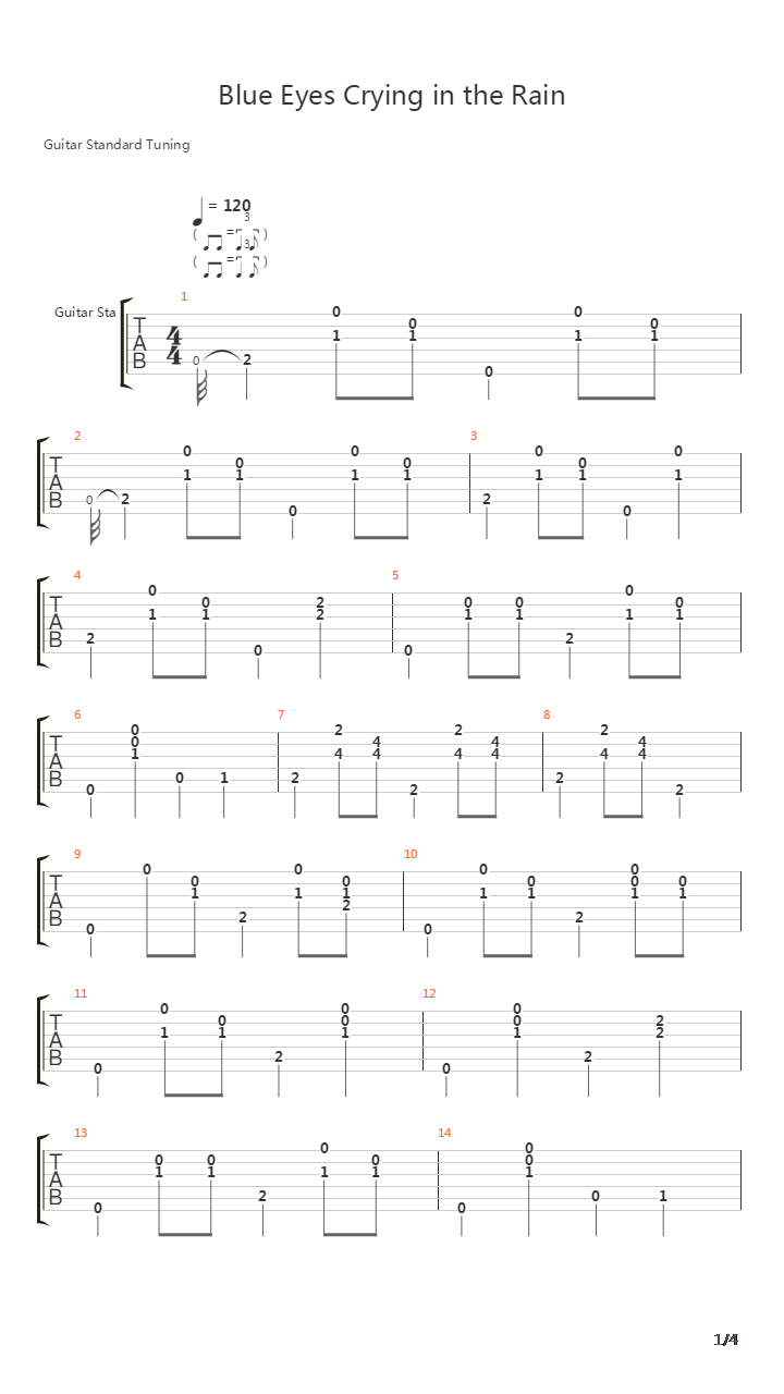 Blue Eyes Crying In The Rain吉他谱