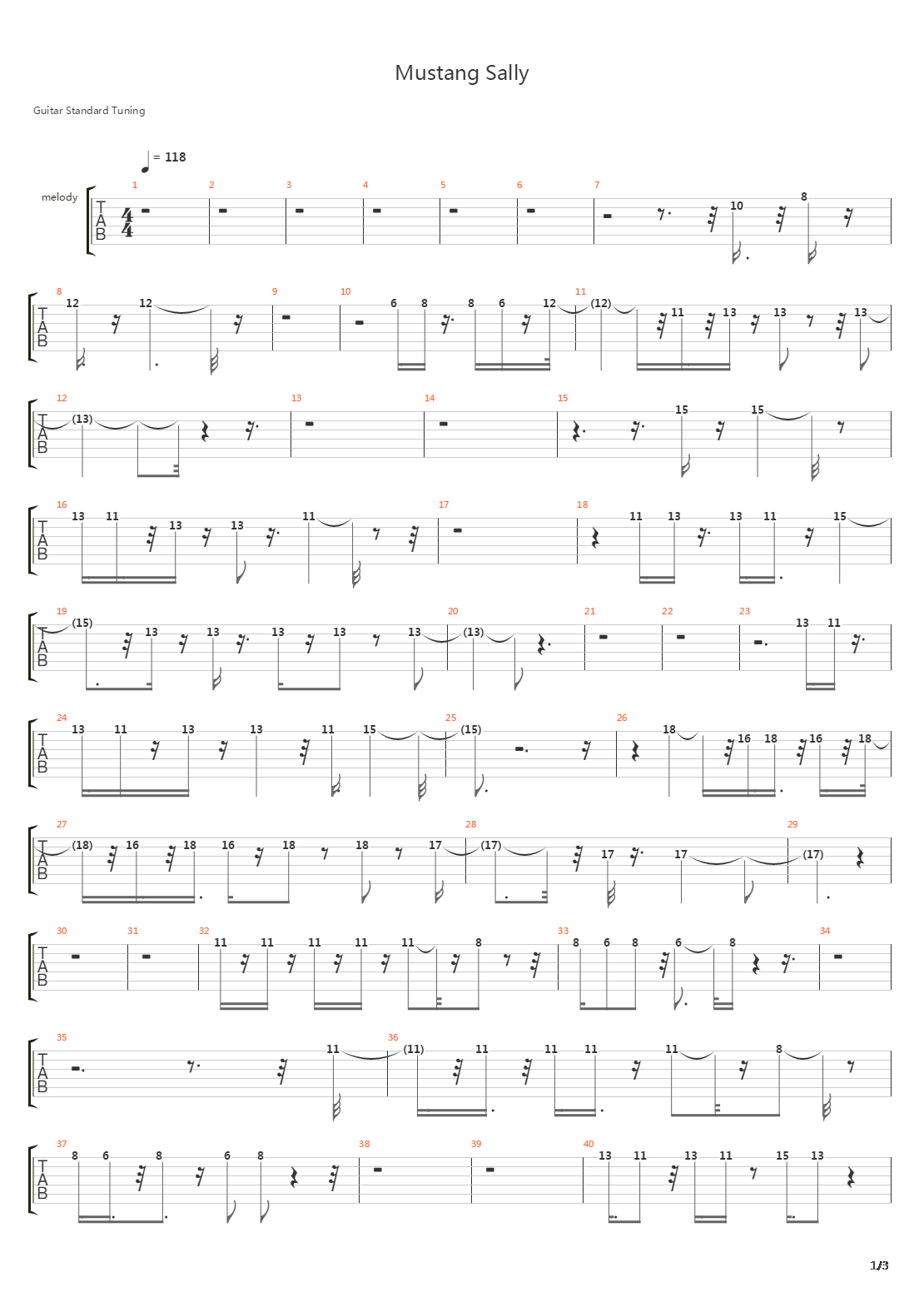 Mustang Sally吉他谱