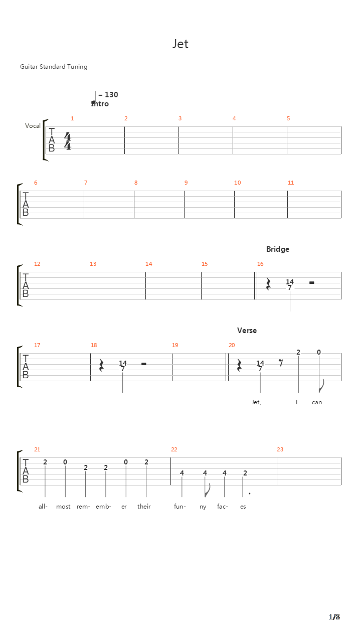 Jet吉他谱