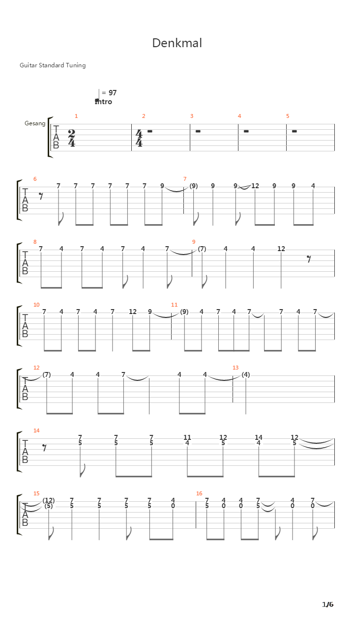 Denkmal吉他谱