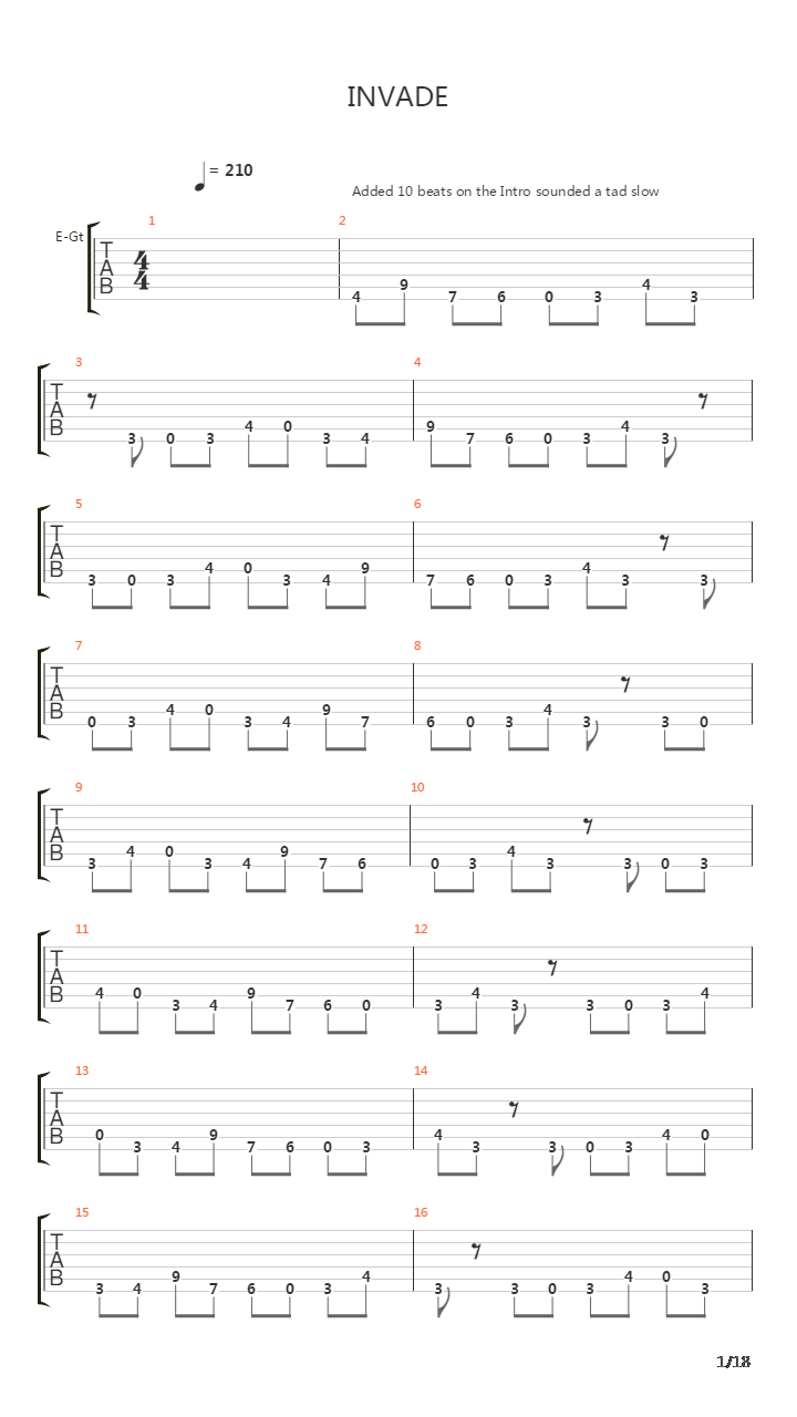 Invade吉他谱