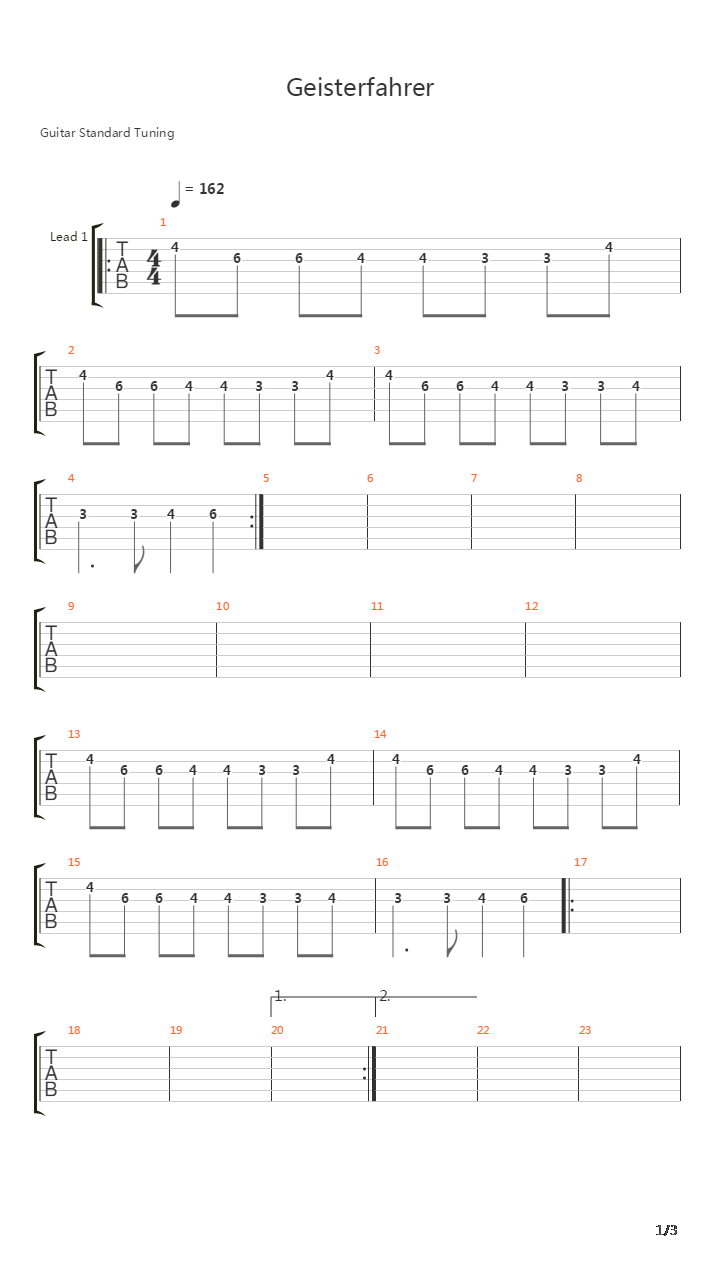 Geisterfahrer吉他谱