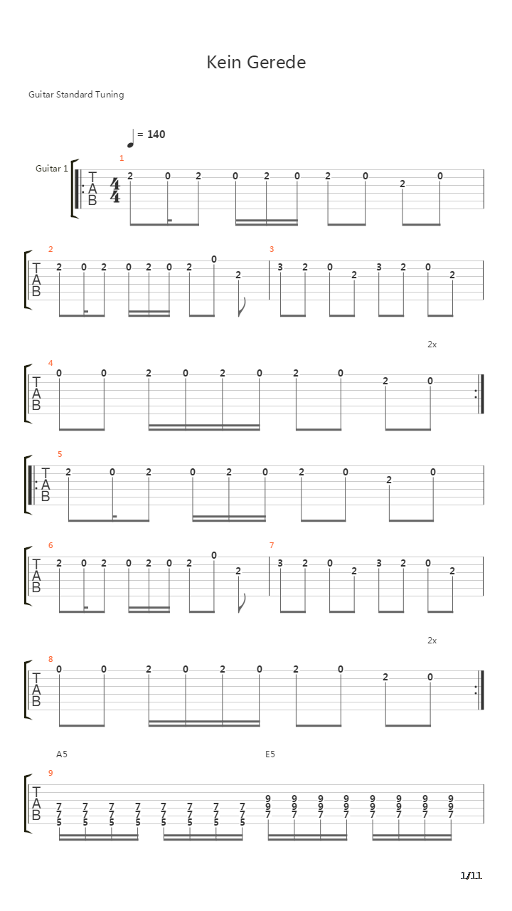 Kein Gerede吉他谱