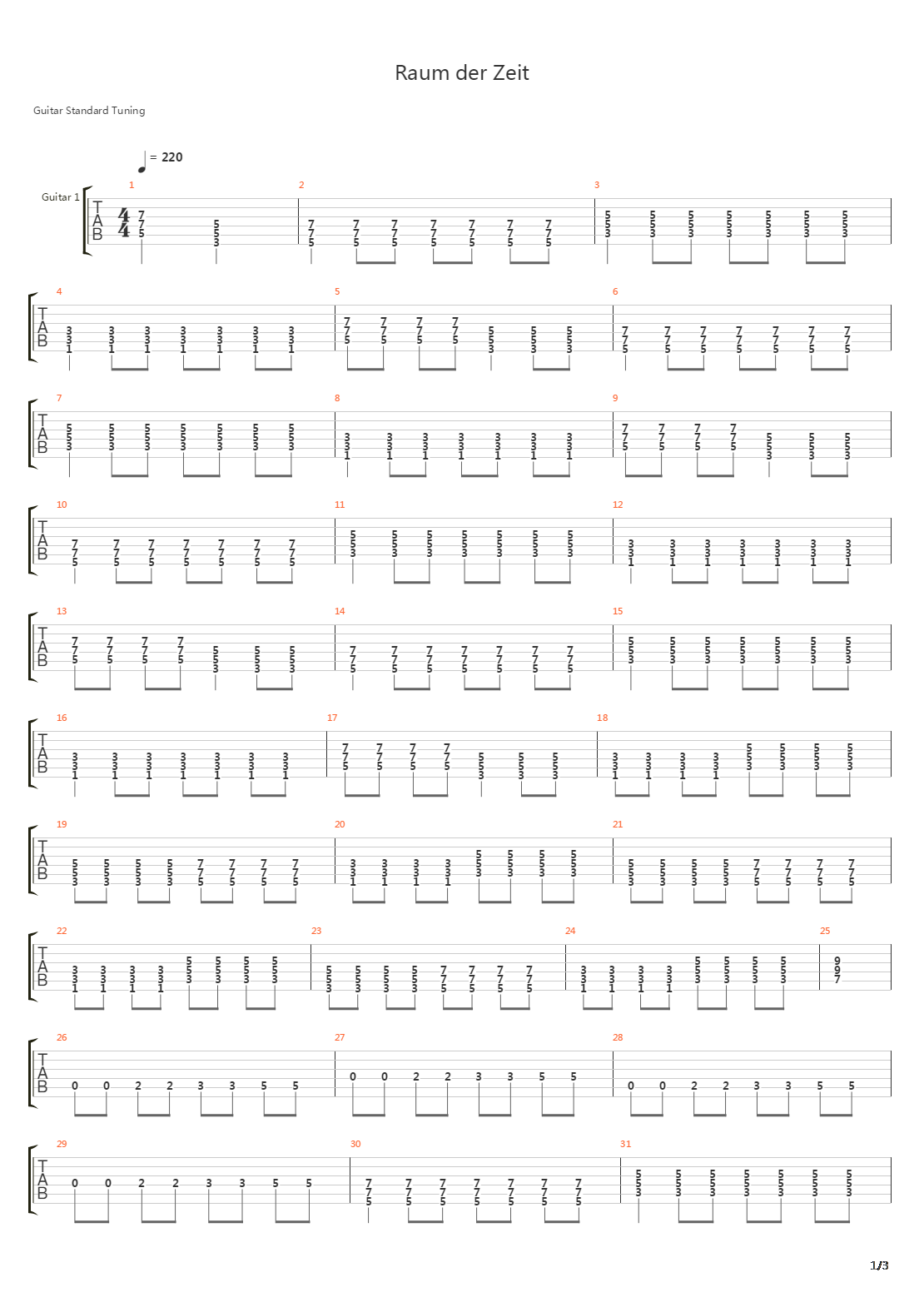 Raum Der Zeit吉他谱
