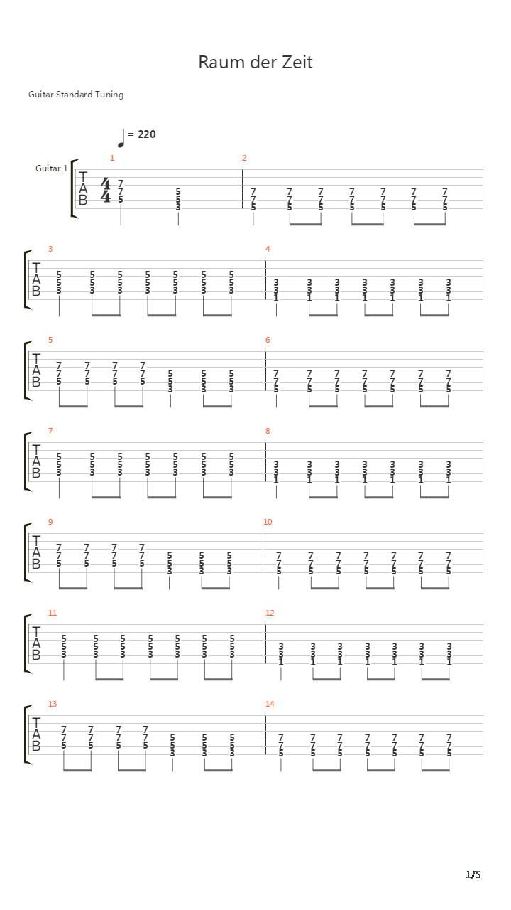 Raum Der Zeit吉他谱