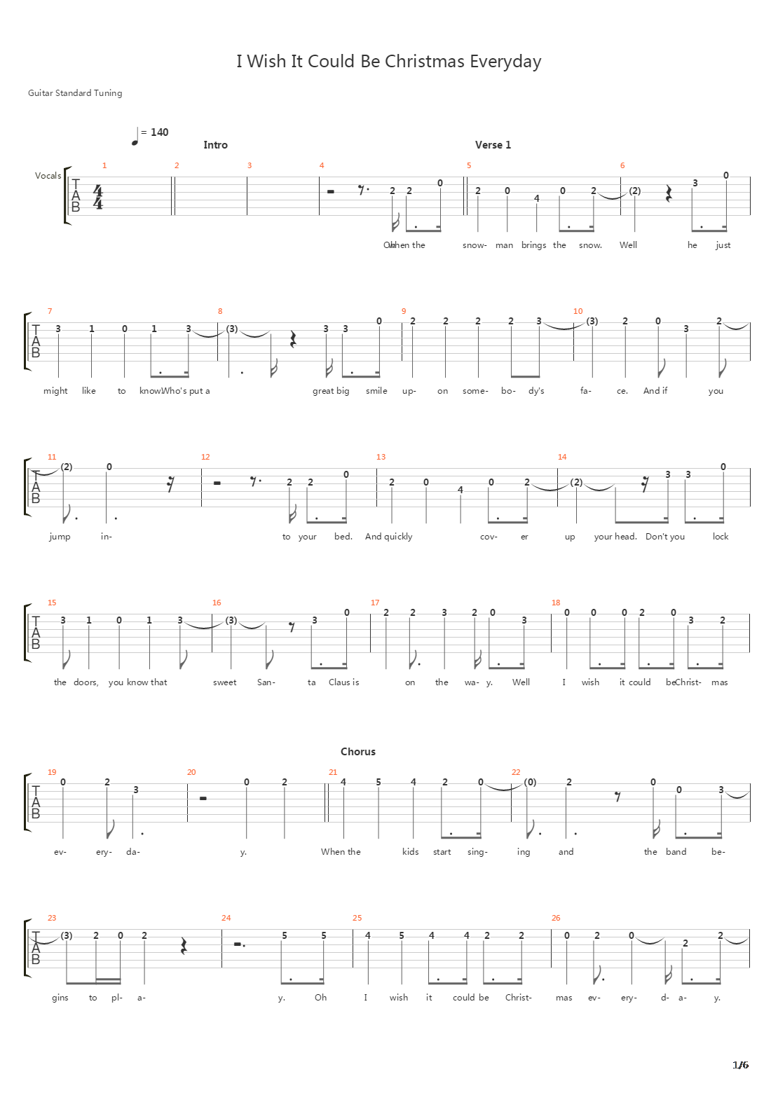 I Wish It Could Be Christmas Everyday吉他谱