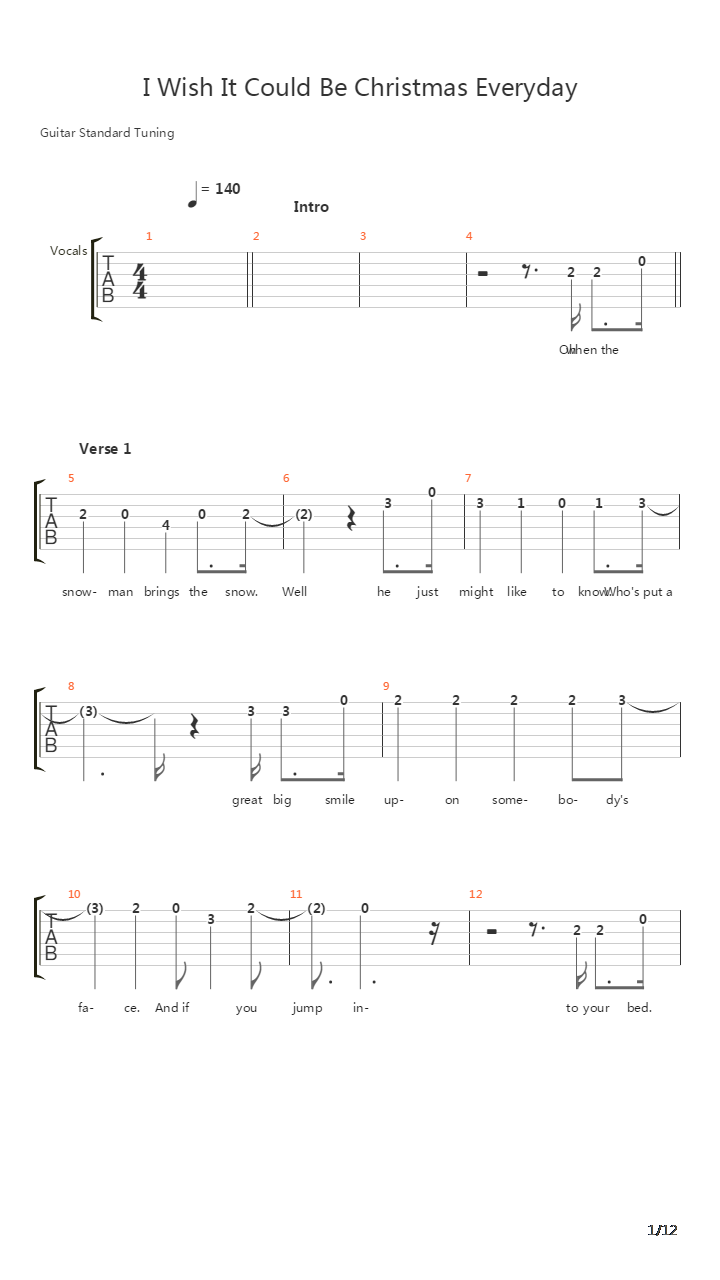 I Wish It Could Be Christmas Everyday吉他谱