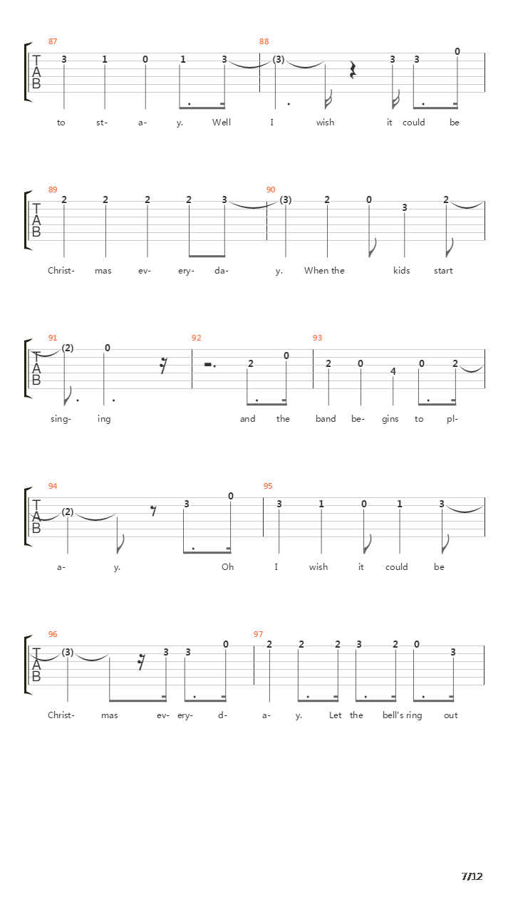 I Wish It Could Be Christmas Everyday吉他谱