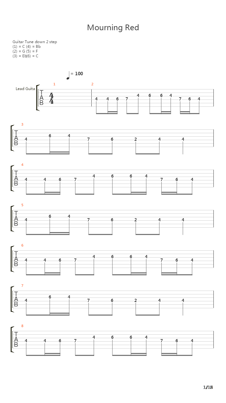 Mourning Red吉他谱