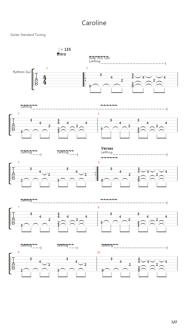 Caroline吉他谱