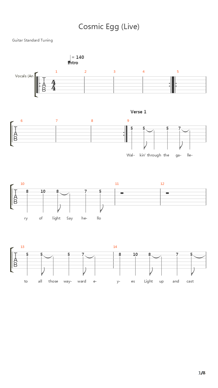 Cosmic Egg Live吉他谱