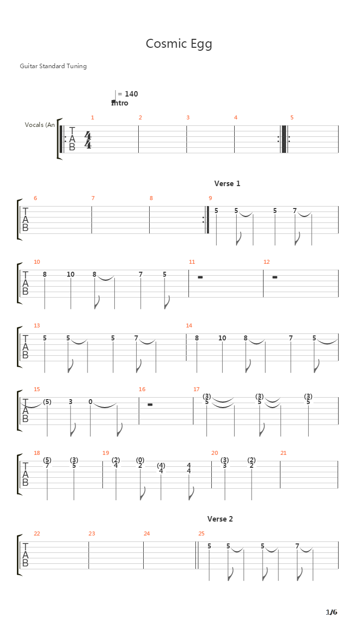 Cosmic Egg吉他谱