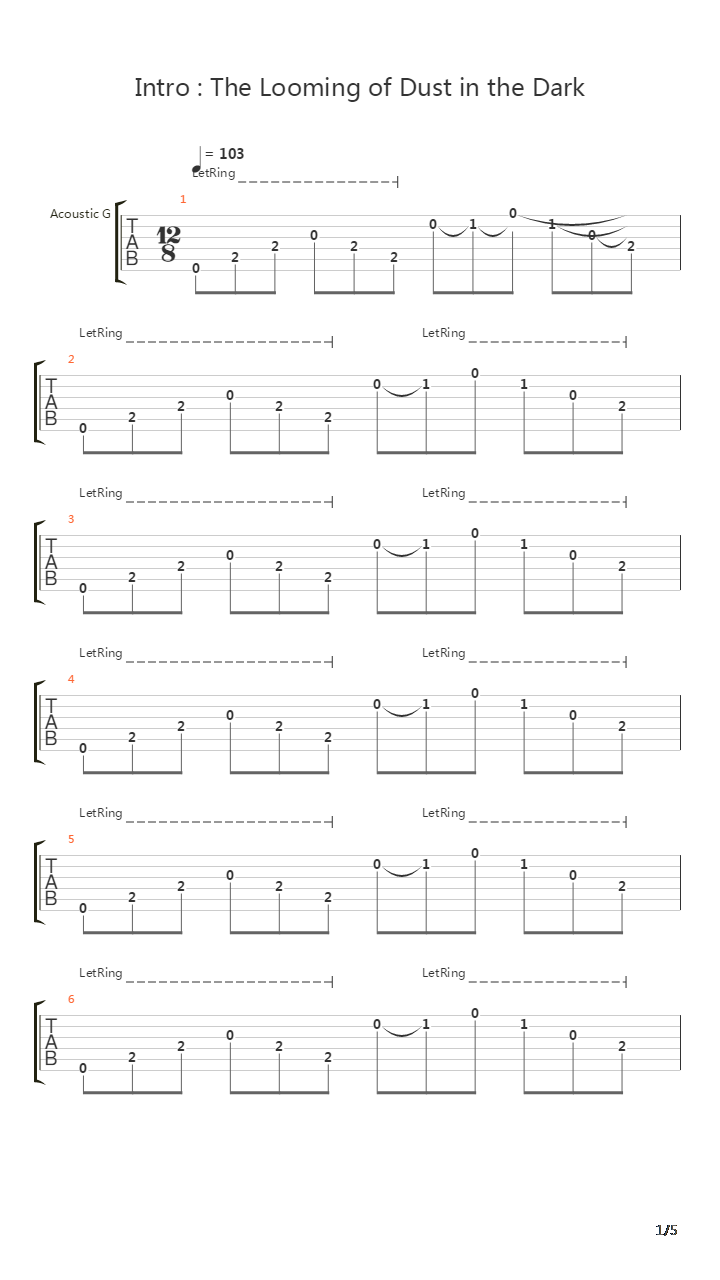 Looming Of Dust In The Dark吉他谱