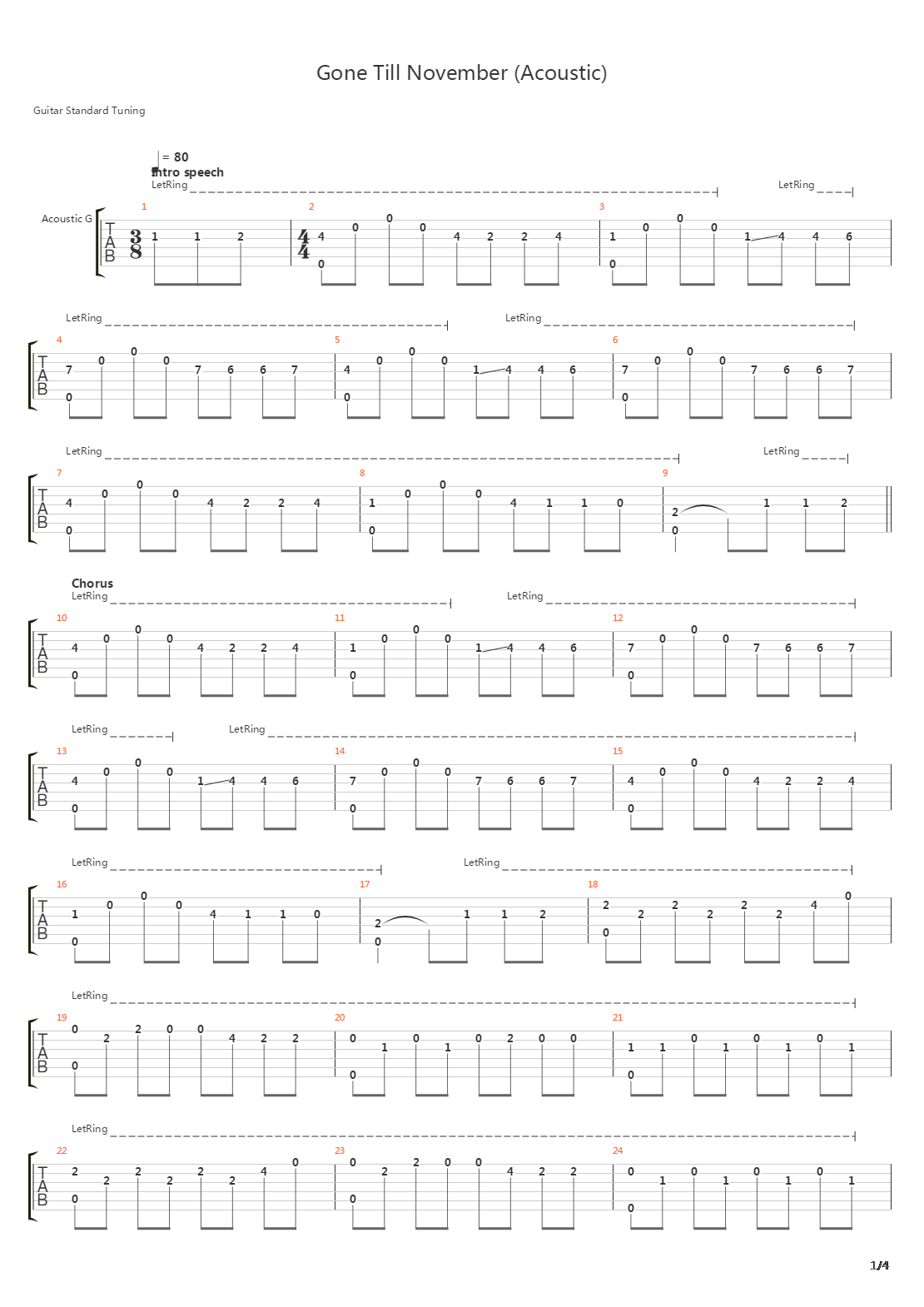Gone Till November吉他谱
