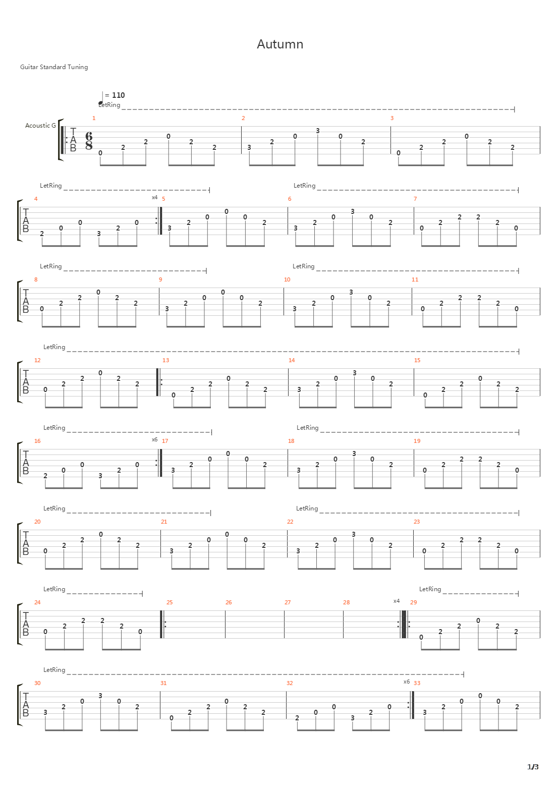 autumn吉他谱(秋)ljy图片