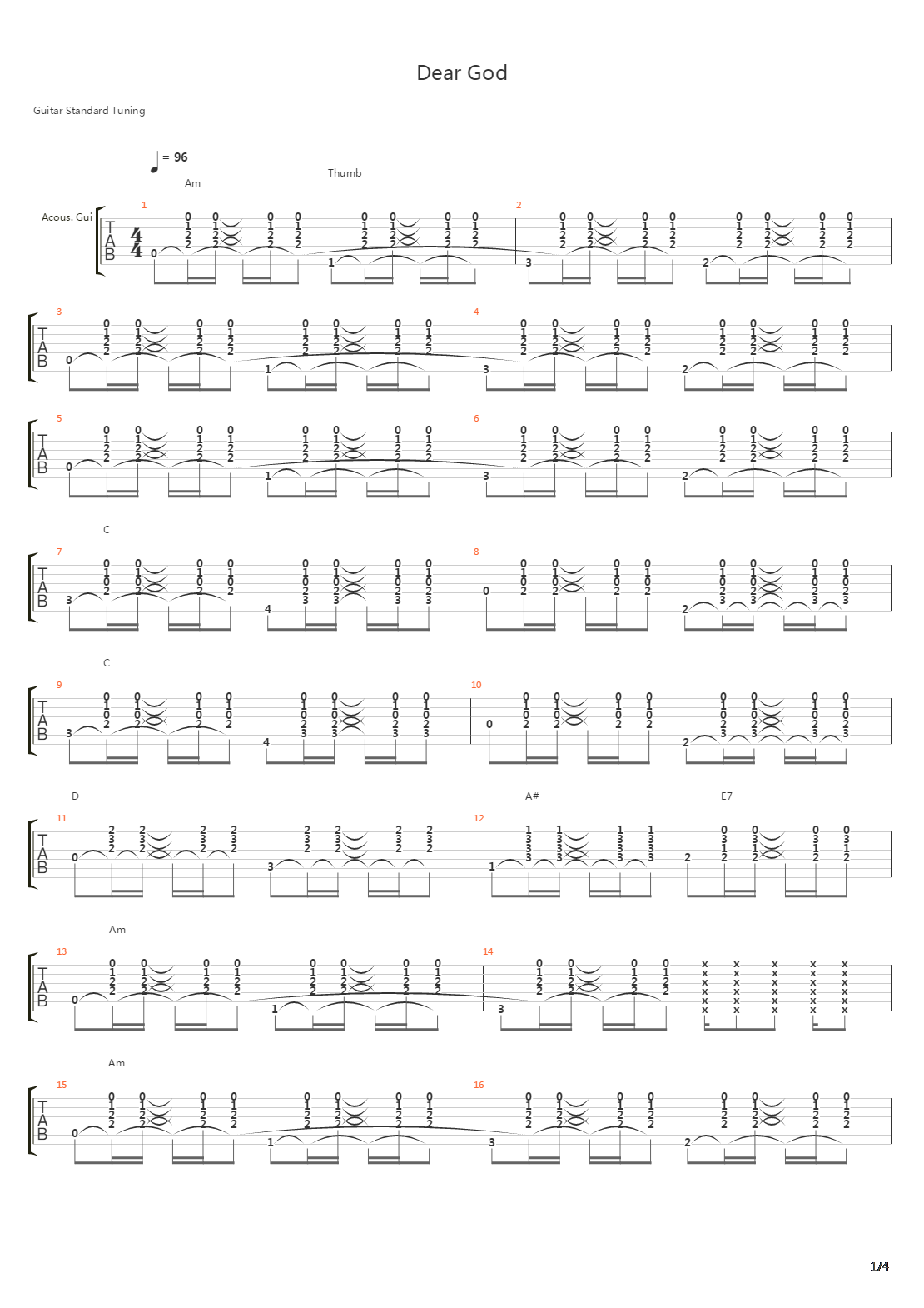Dear God吉他谱